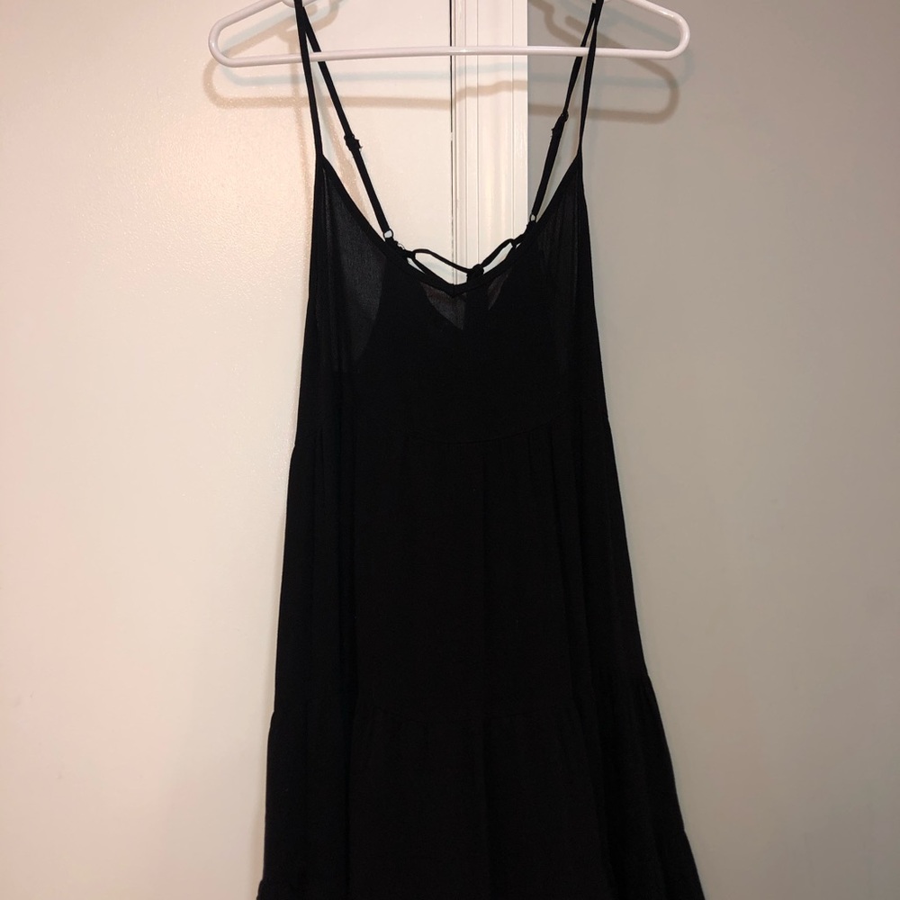 Flowy black cover up dress with tie in the back